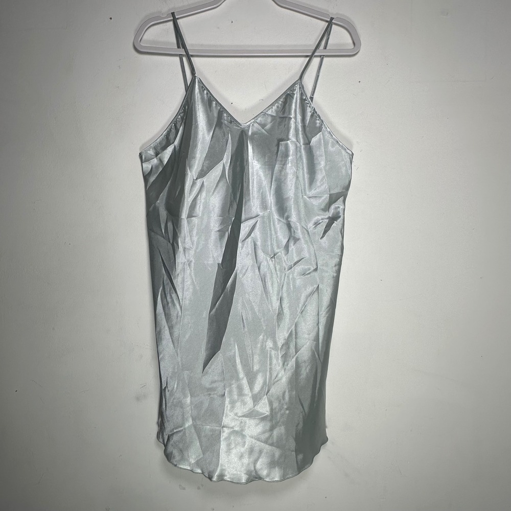 Unbranded Silver Blue Satin Chemise Slip Dress Adjustable Straps Mini B27